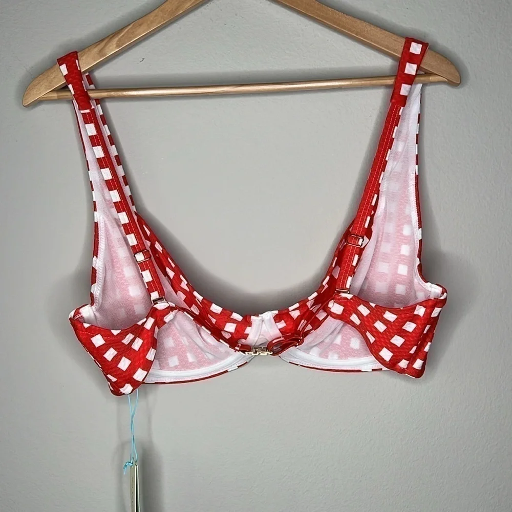 Sea Level Swim Australia Le Damier DD-E Cup Underwire Bikini Top Red White NWT